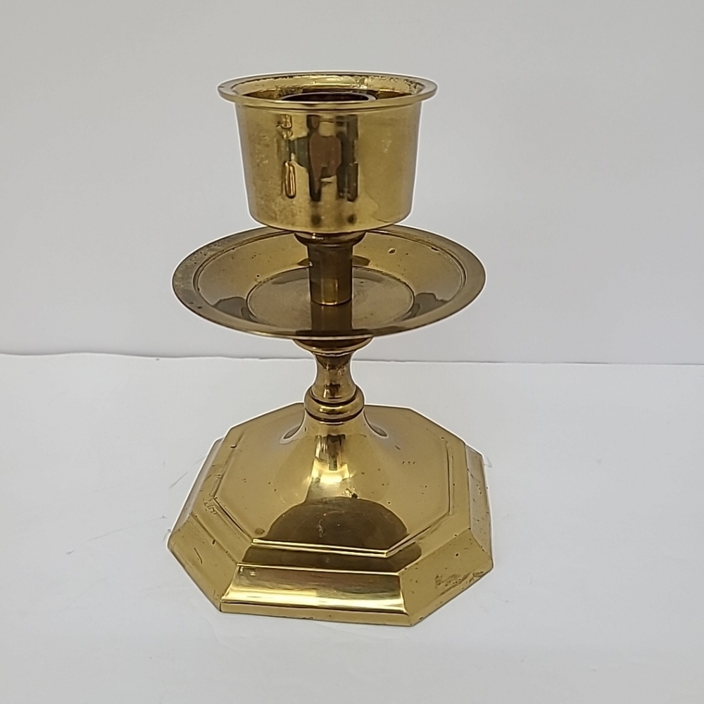 Vintage Baldwin Brass Candlestick Holder With Octagon Shaped Base 6" Tall